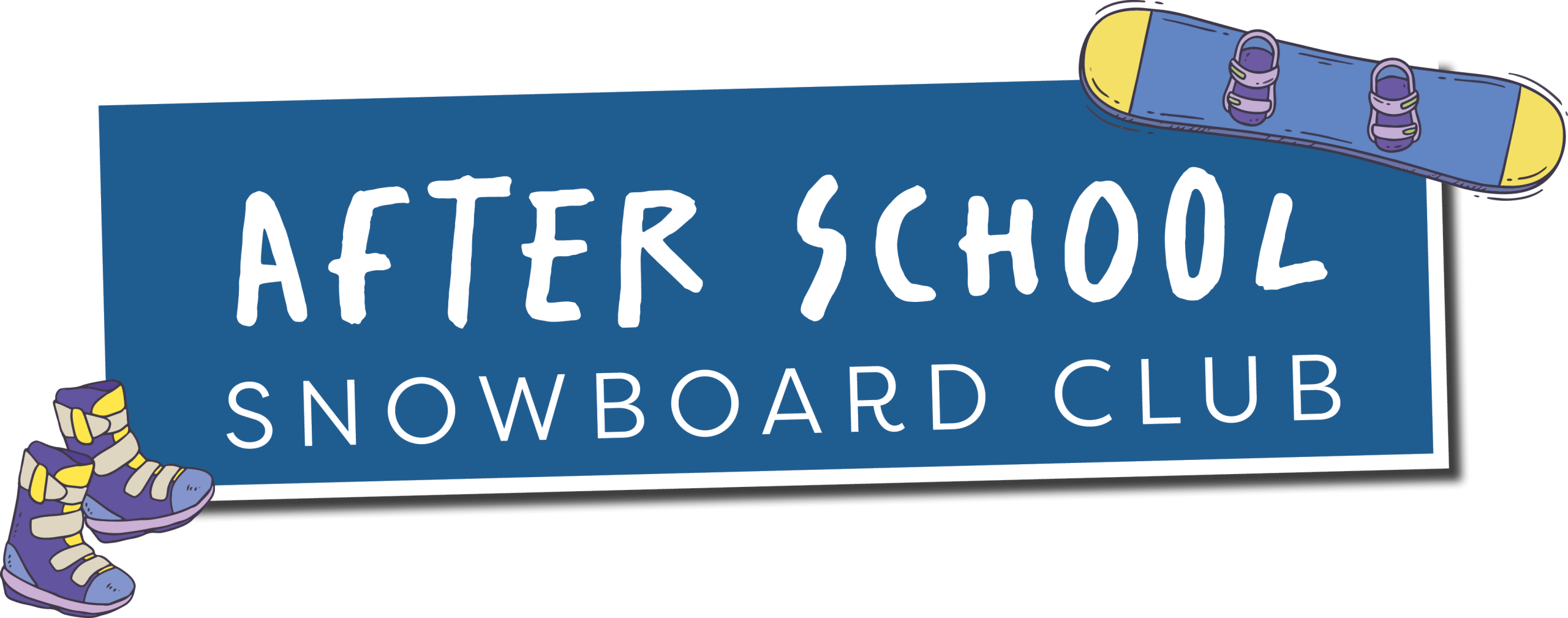 A blue banner for after school ski club in Rossendale. With a pair of ski and polaroid.