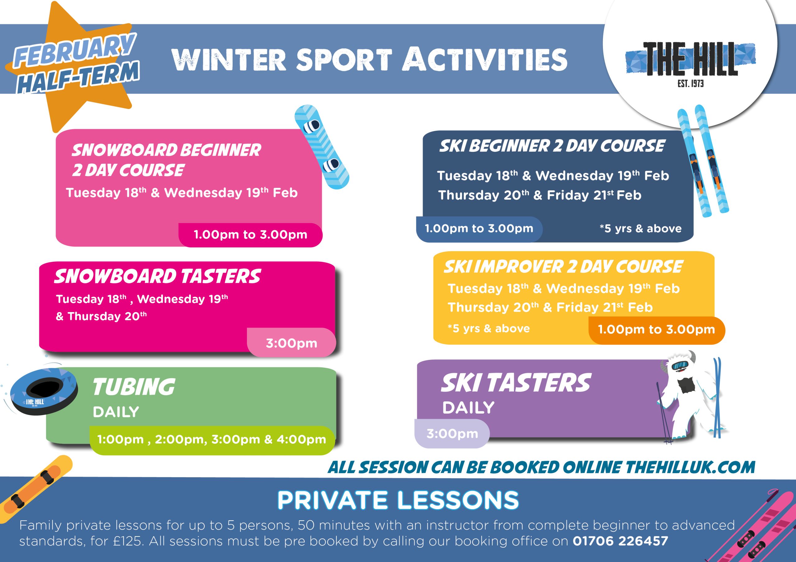 February Half term winter sports timetable for 2025 