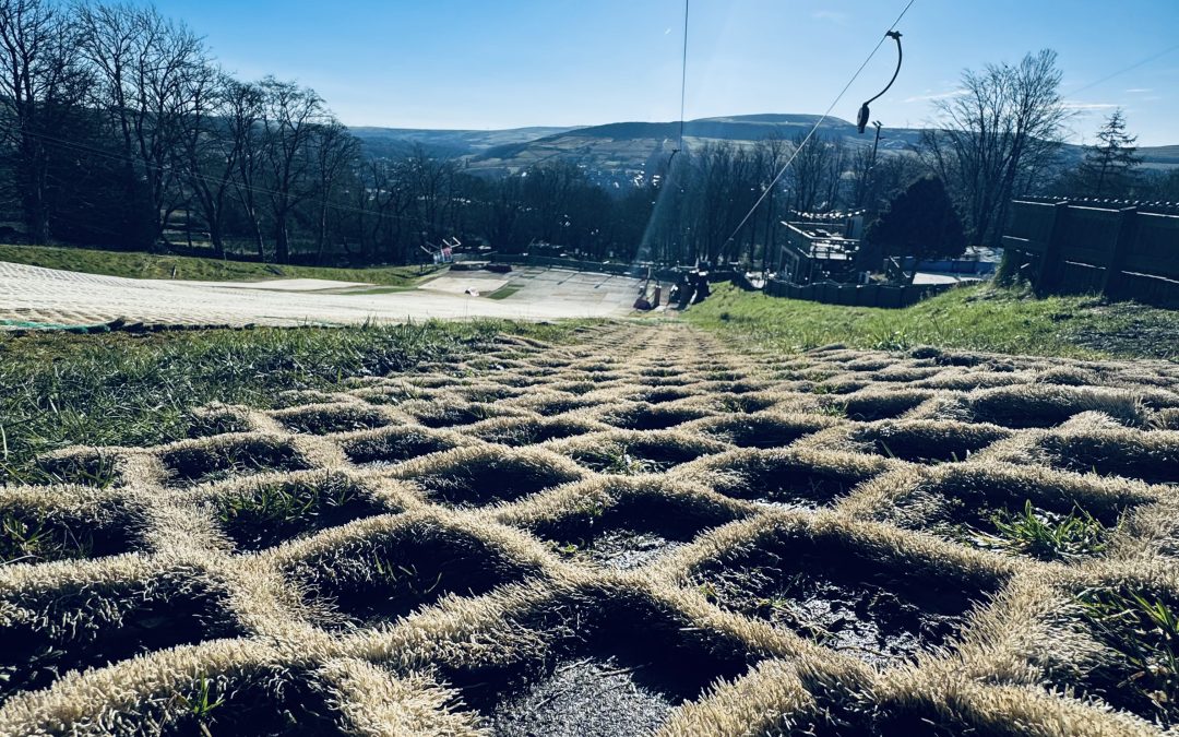 Outdoor dry ski slope in lancashire looking over the Rossendale Valley